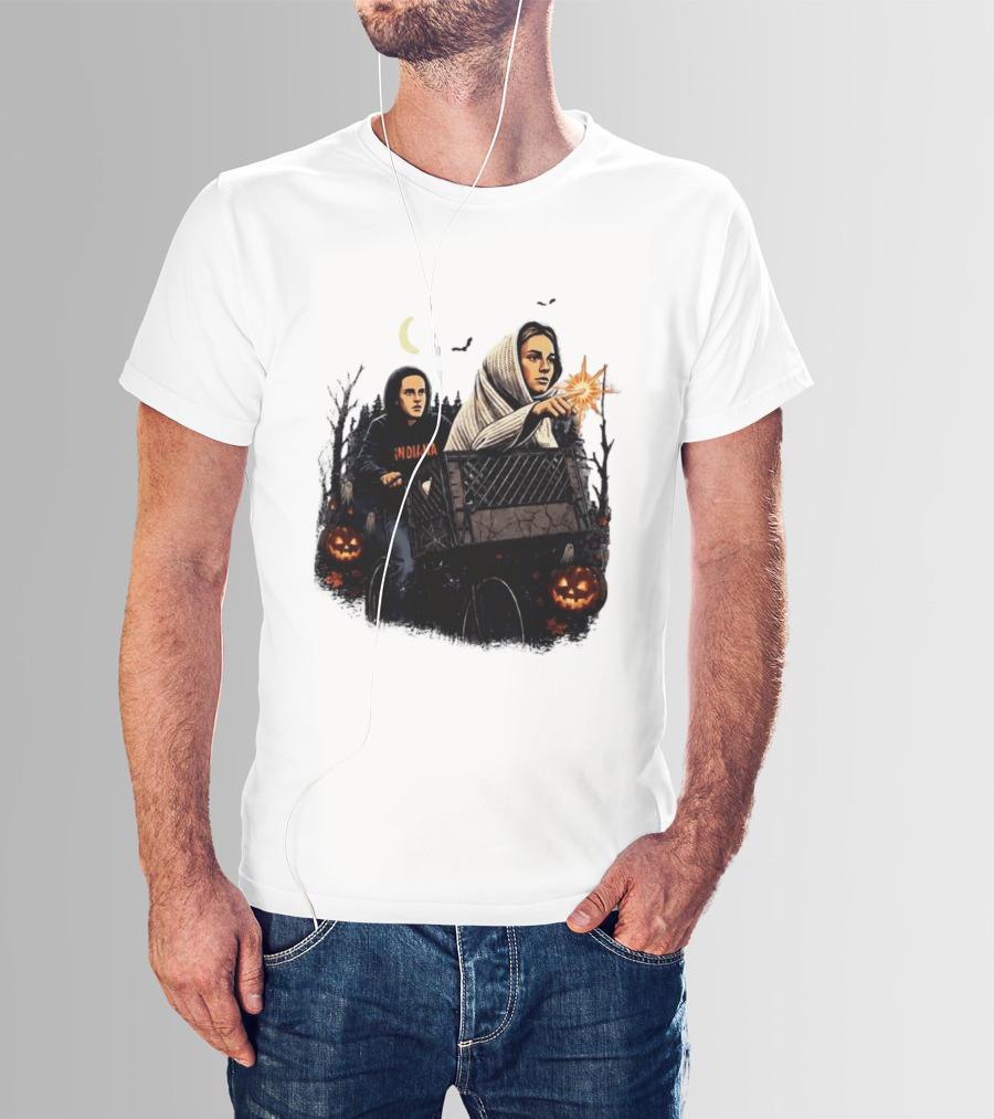 Caitlin Clark Stranger Things Indiana Halloween Bicycle Moon Pumpkin Glow Finger T-Shirt