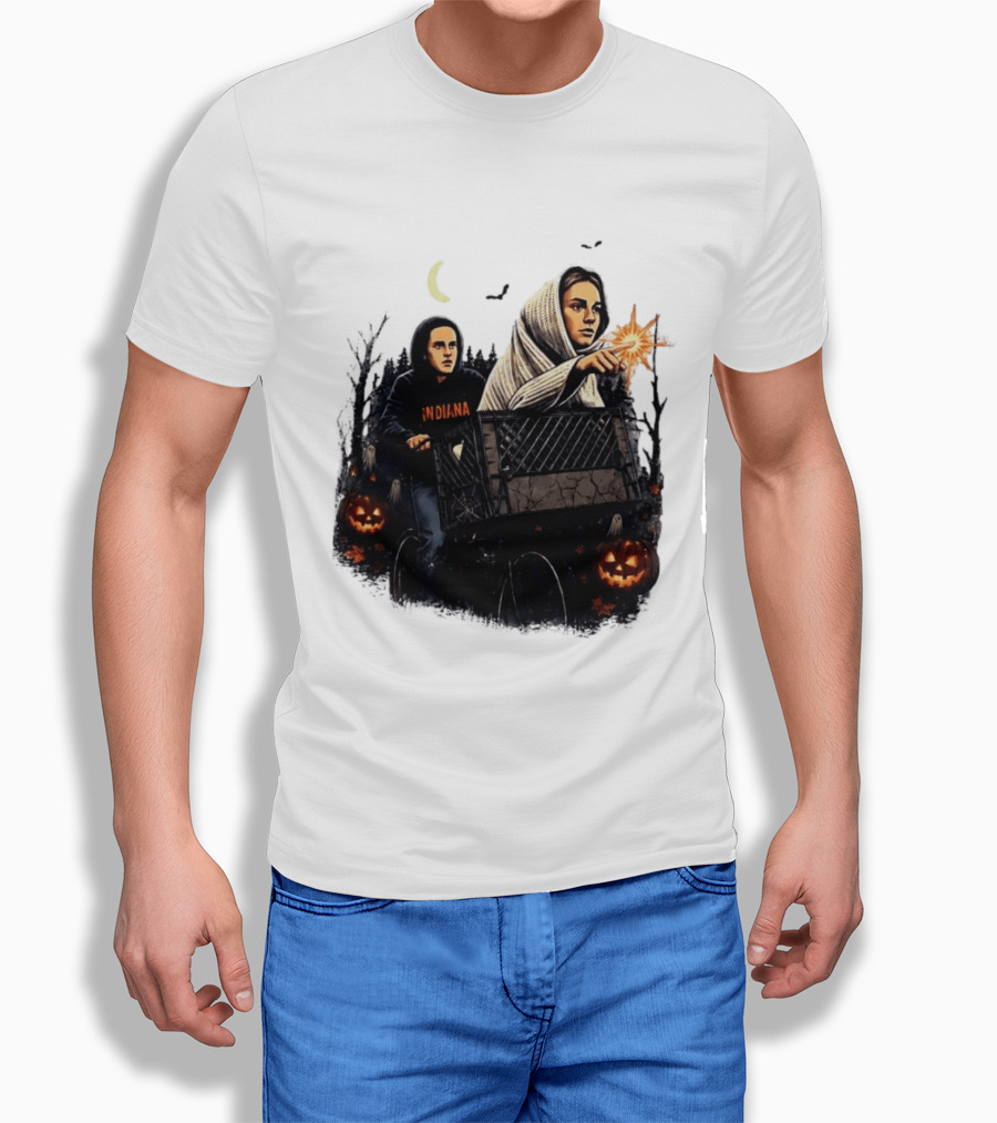 Caitlin Clark Stranger Things Indiana Halloween Bicycle Moon Pumpkin Glow Finger T-Shirt