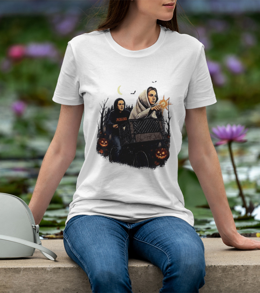 Caitlin Clark Stranger Things Indiana Halloween Bicycle Moon Pumpkin Glow Finger T-Shirt
