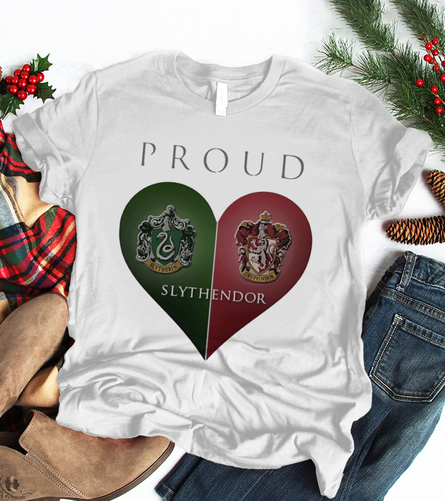 Proud Slythendor Heart Slytherin Gryffindor Crest Combination T-Shirt