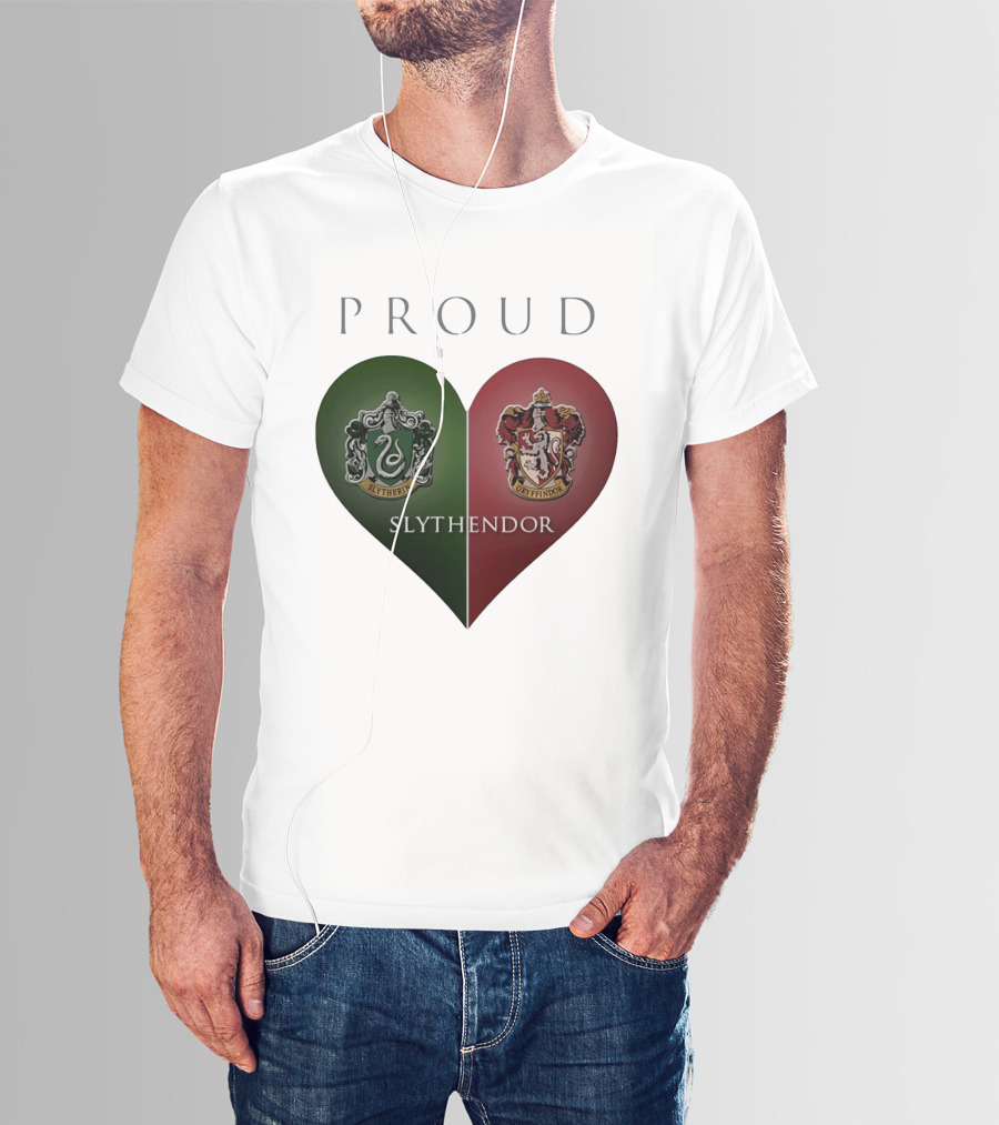 Proud Slythendor Heart Slytherin Gryffindor Crest Combination T-Shirt