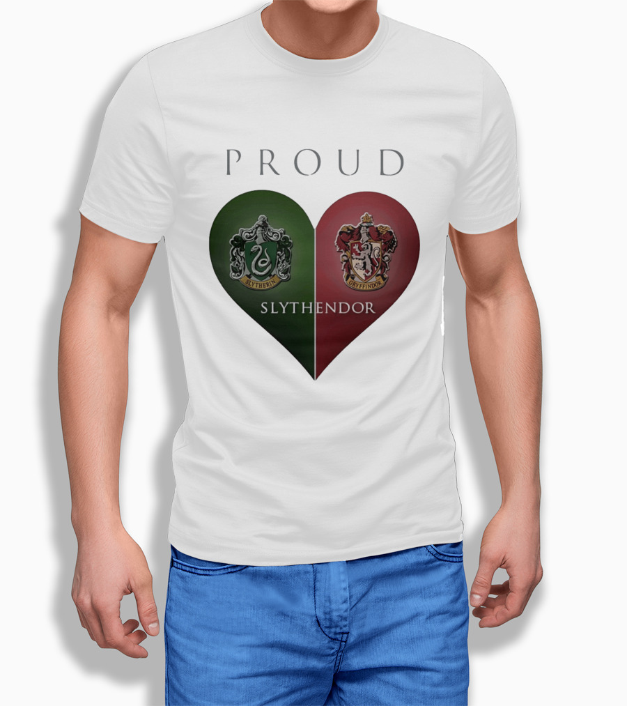 Proud Slythendor Heart Slytherin Gryffindor Crest Combination T-Shirt