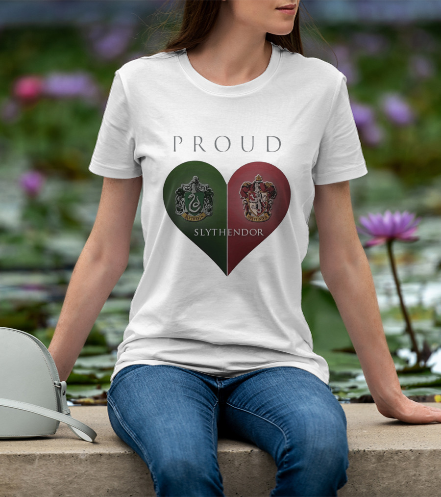 Proud Slythendor Heart Slytherin Gryffindor Crest Combination T-Shirt