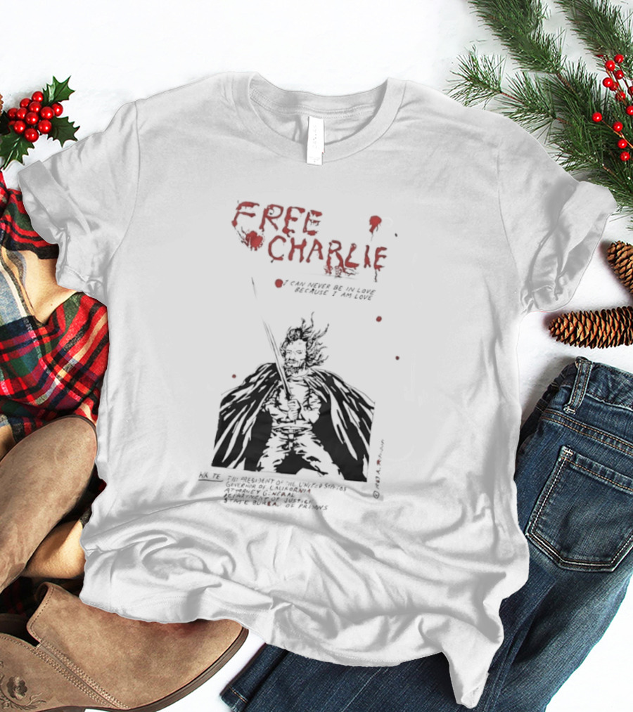 Free Charlie I Am Love Protest Black Humor 1969 T-Shirt