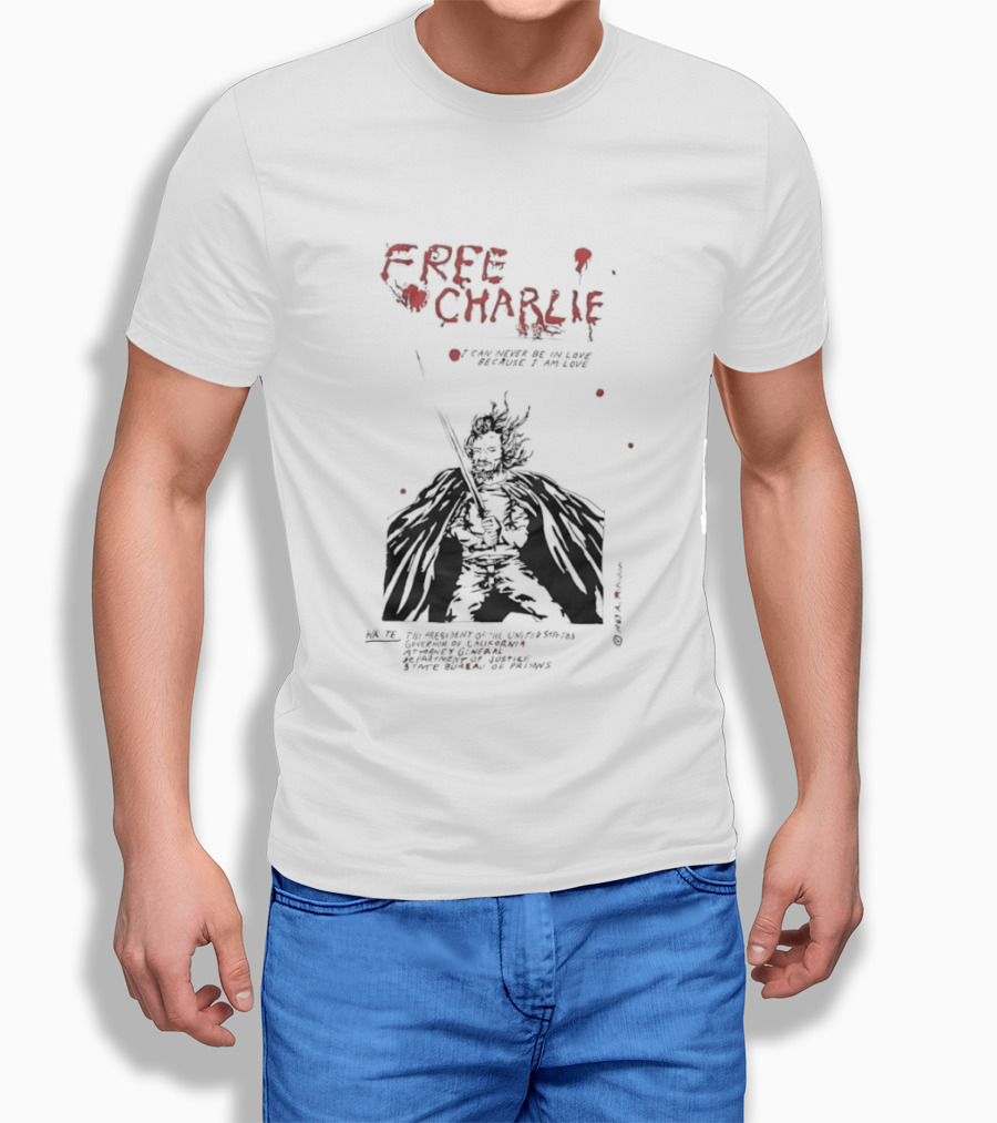 Free Charlie I Am Love Protest Black Humor 1969 T-Shirt
