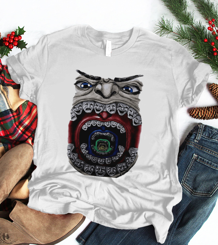 Surreal Face Theater Masks Mouth Optical Illusion T-Shirt