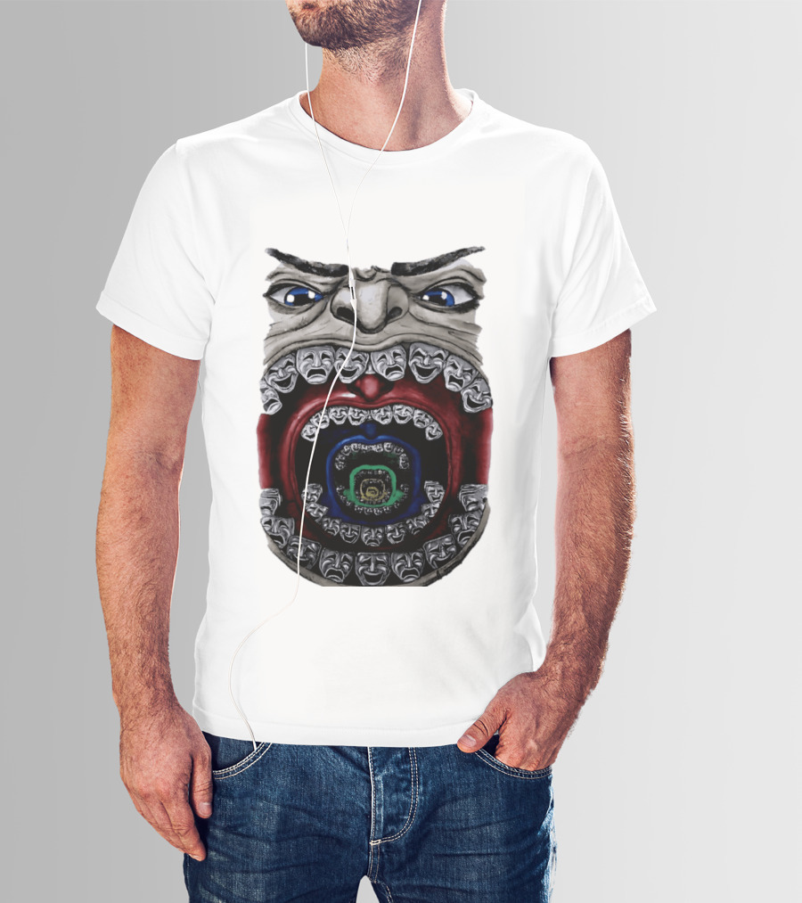 Surreal Face Theater Masks Mouth Optical Illusion T-Shirt