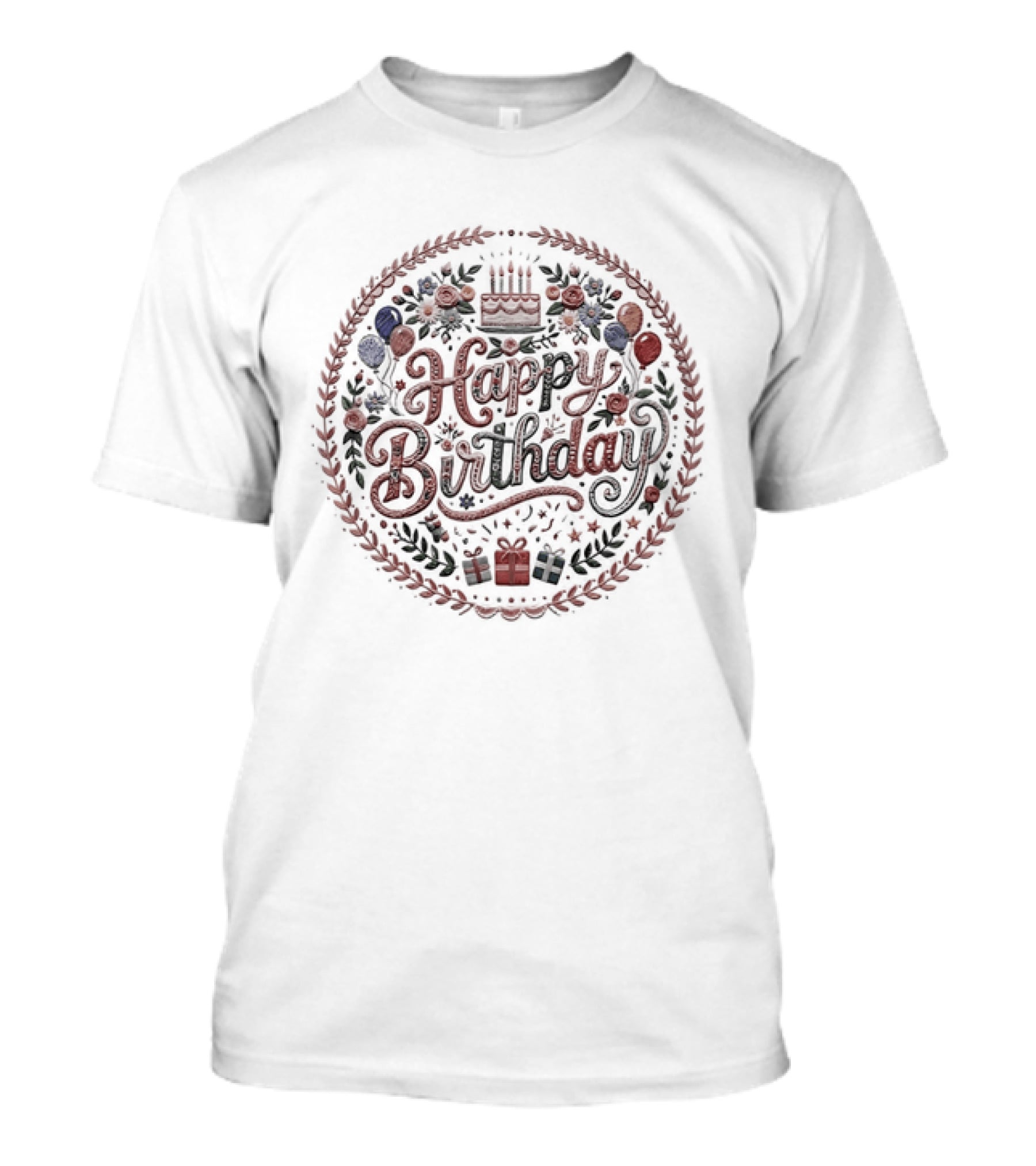 Happy Birthday Cake Balloons Wreath Celebration T-Shirt