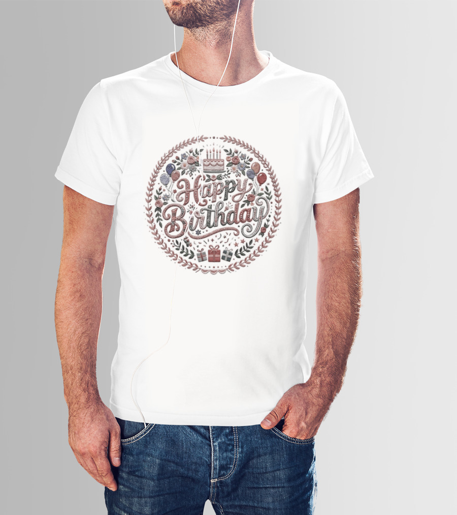 Happy Birthday Cake Balloons Wreath Celebration T-Shirt