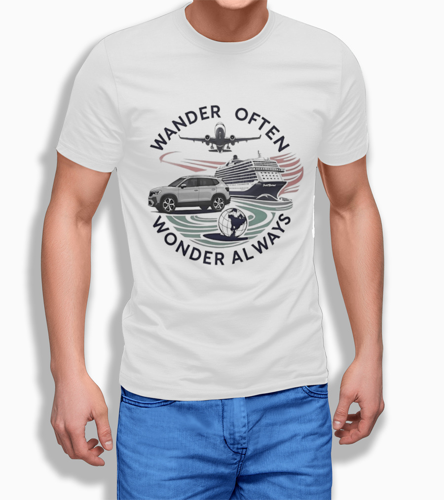Wander Often Wonder Always Plane Car Ship Travel Adventure T-Shirt