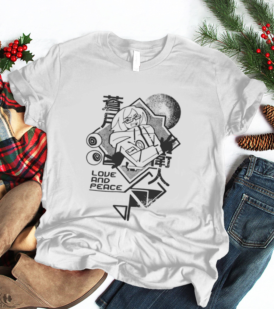 Love And Peace Anime Halftone Mecha Robot T-Shirt