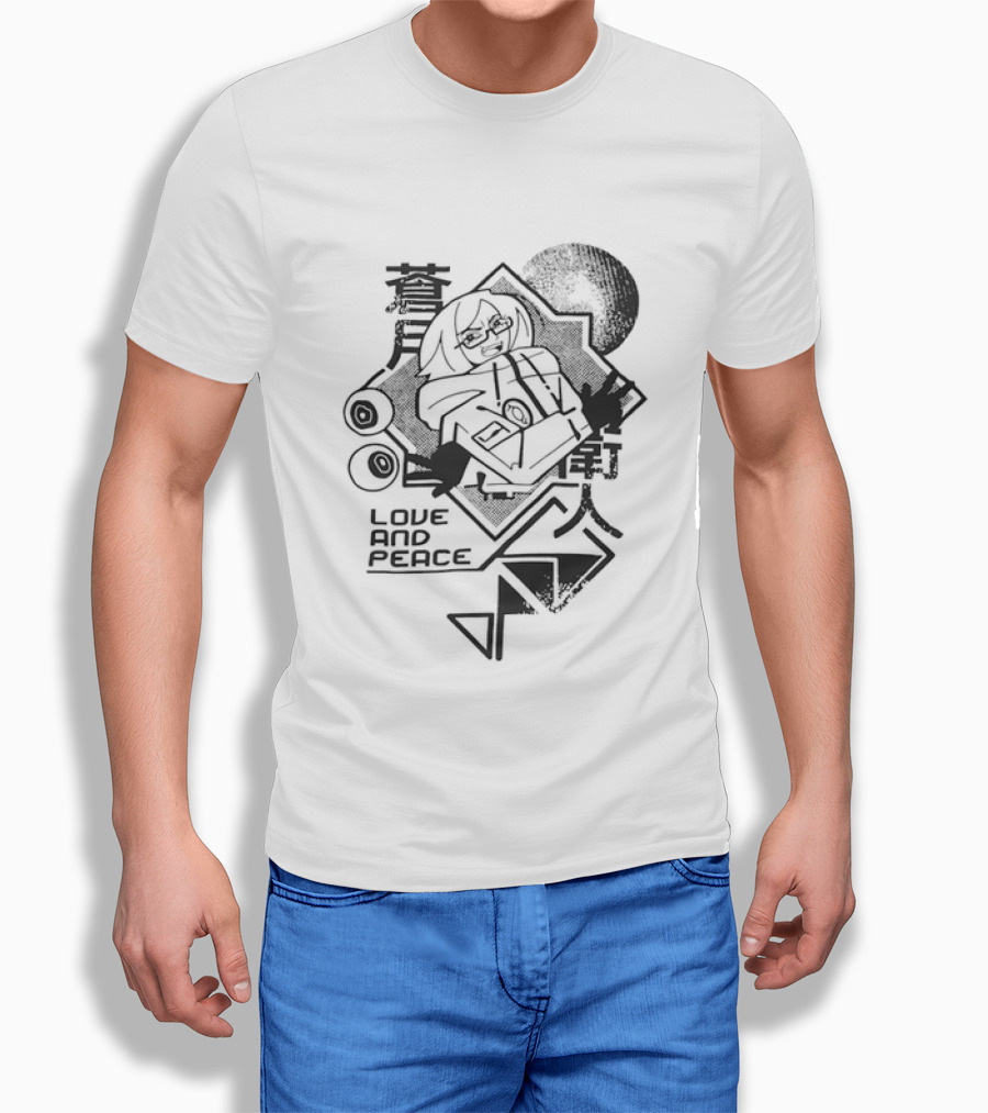 Love And Peace Anime Halftone Mecha Robot T-Shirt