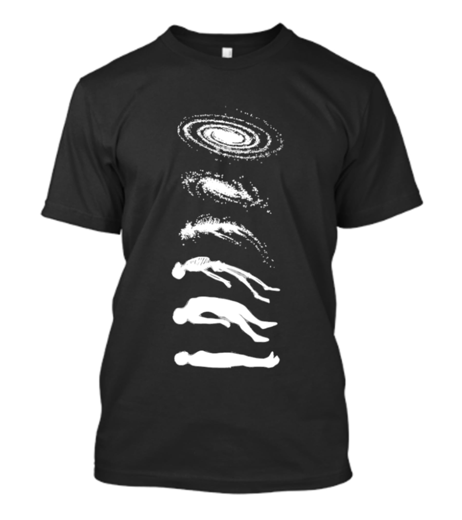 Ascending Galaxy Human Evolution Skeleton Floating Man T-Shirt
