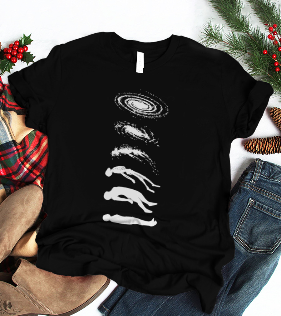 Ascending Galaxy Human Evolution Skeleton Floating Man T-Shirt