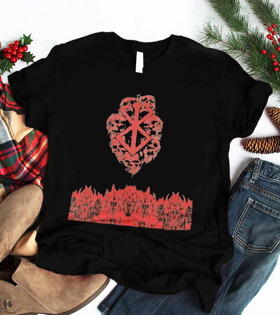 Berserk Sacrifice Skulls Skeletons Symbolic Red T-Shirt