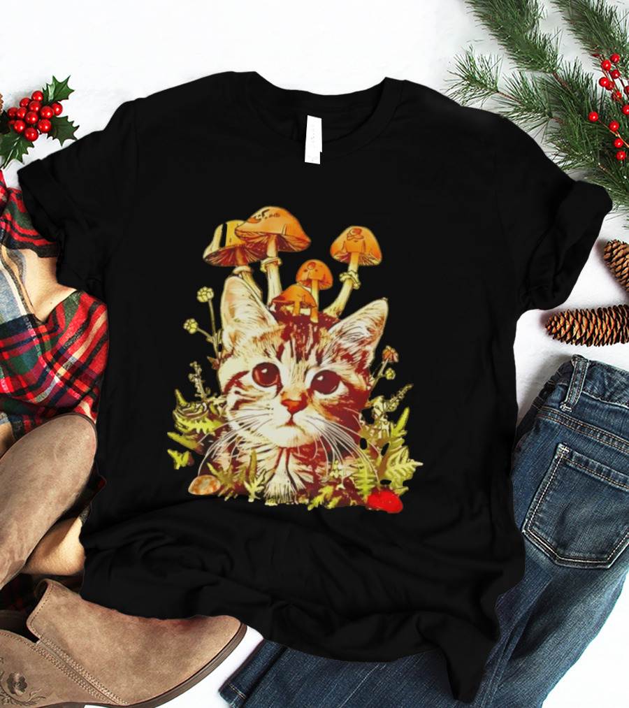 Blooming At My Own Pace Cat With Mushrooms T-Shirt