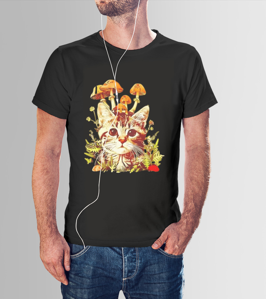 Blooming At My Own Pace Cat With Mushrooms T-Shirt