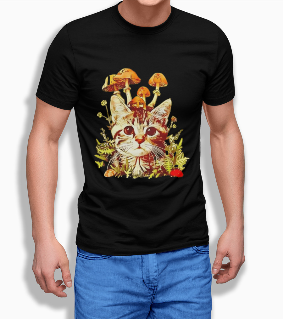 Blooming At My Own Pace Cat With Mushrooms T-Shirt