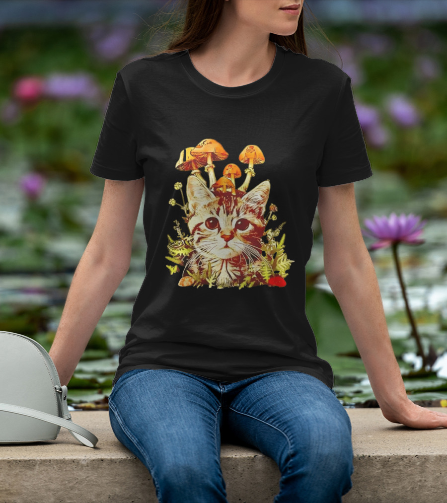 Blooming At My Own Pace Cat With Mushrooms T-Shirt