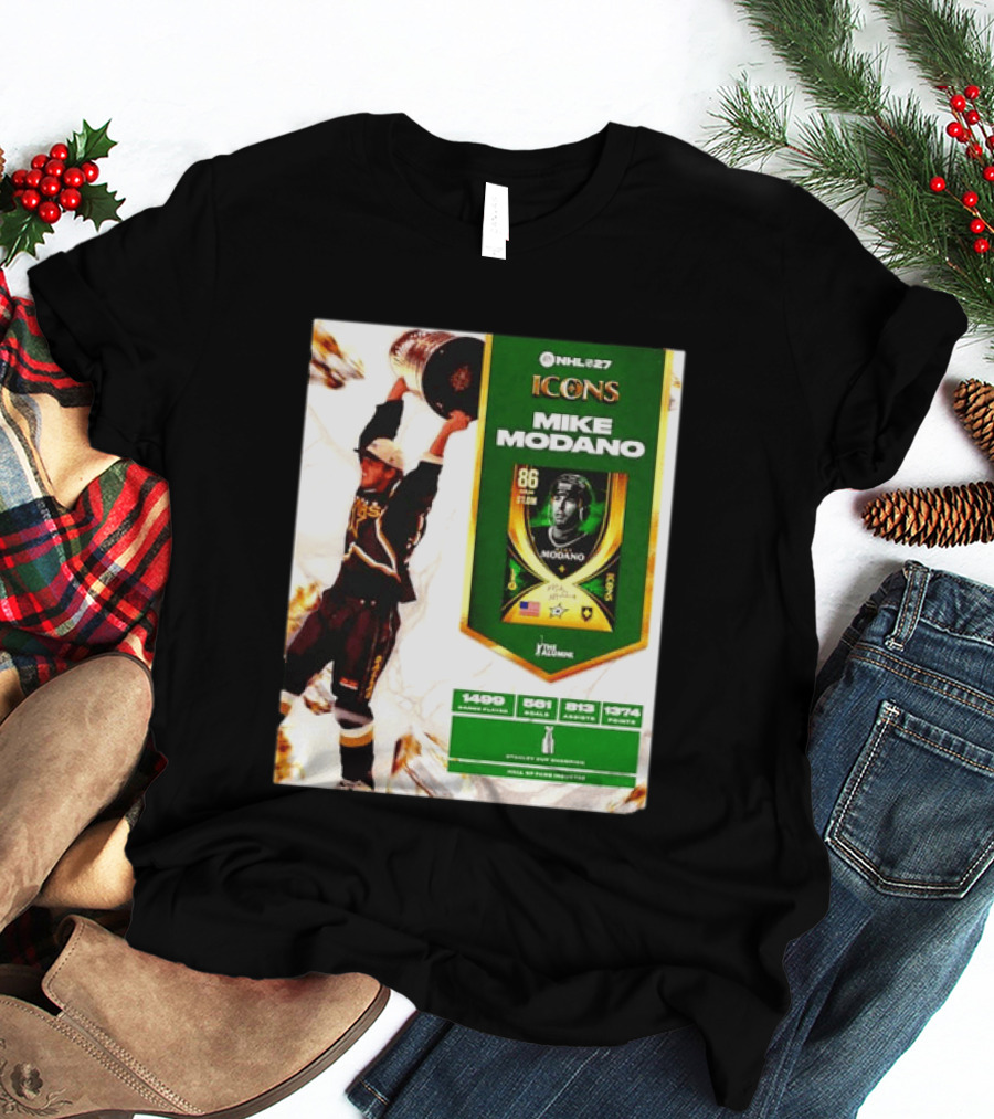 NHL 27 Icons Mike Modano Dallas Stars Player Stats And Achievements T-Shirt