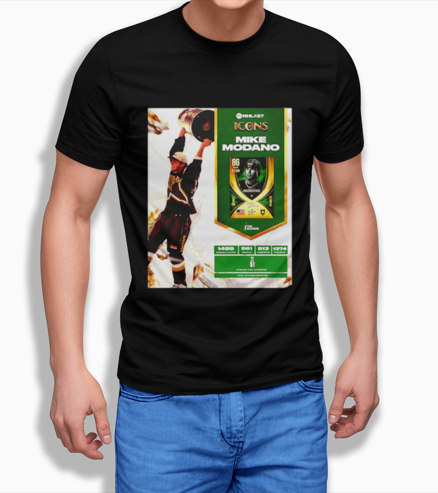 NHL 27 Icons Mike Modano Dallas Stars Player Stats And Achievements T-Shirt
