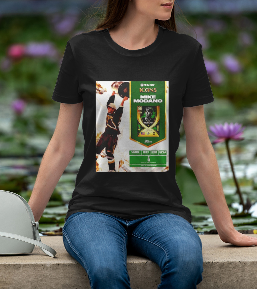 NHL 27 Icons Mike Modano Dallas Stars Player Stats And Achievements T-Shirt