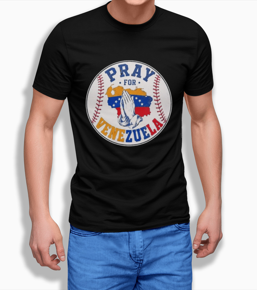 Pray For Venezuela Baseball Map Hands T-Shirt