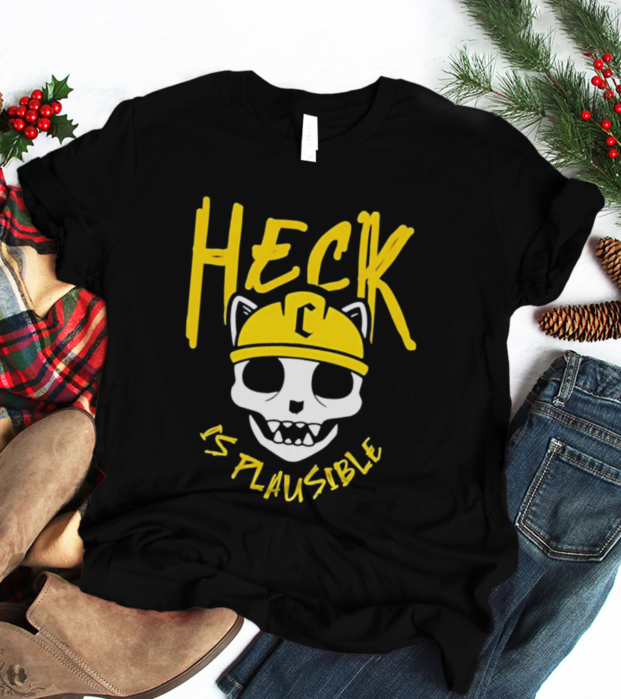 Heck Is Plausible Cat Skull Construction Helmet T-Shirt