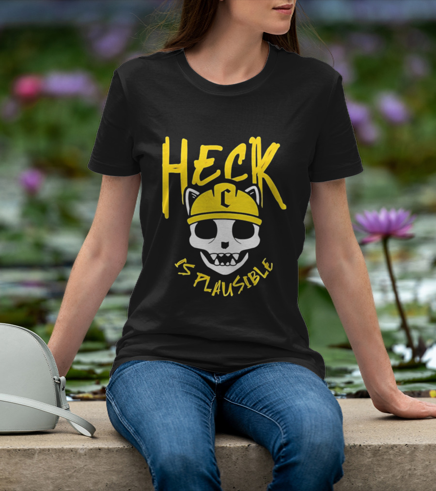 Heck Is Plausible Cat Skull Construction Helmet T-Shirt
