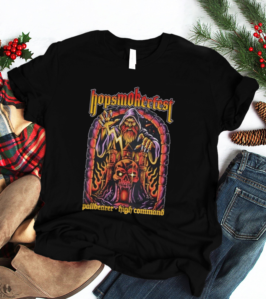 Hopsmokerfest Pallbearer High Command Wizard Lightning Bolt Skull Castle T-Shirt