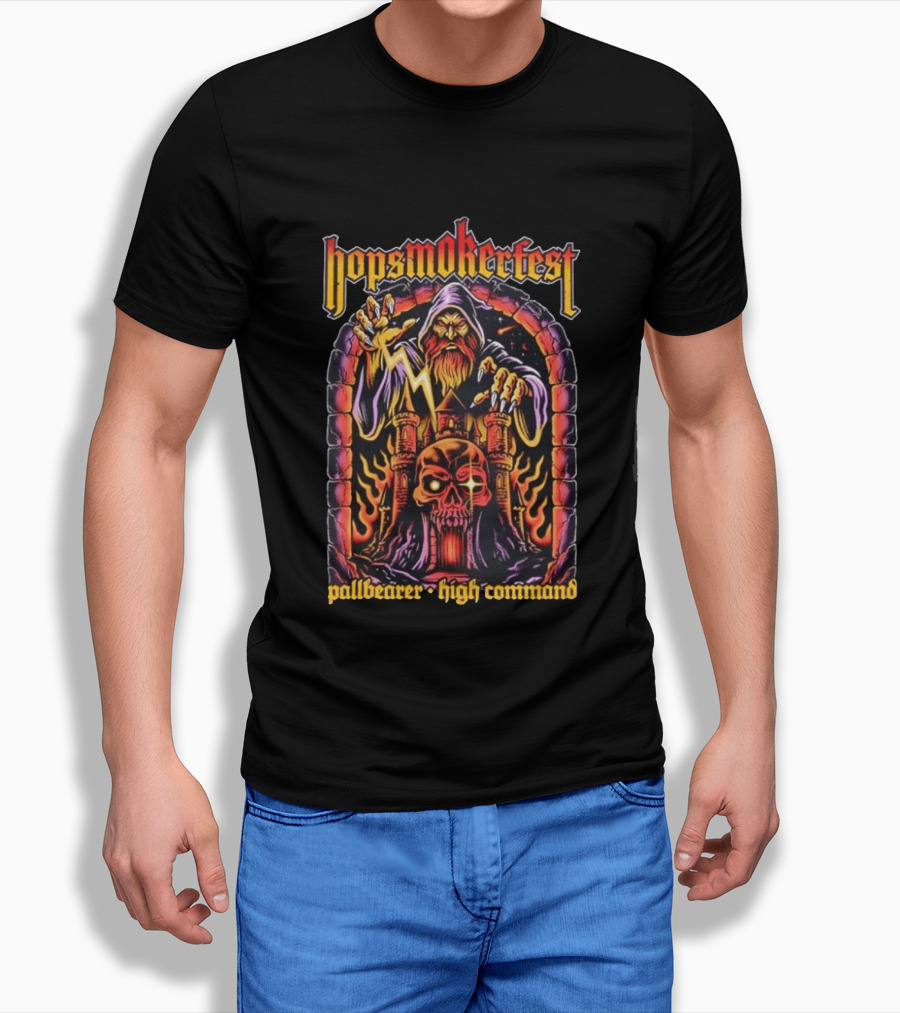 Hopsmokerfest Pallbearer High Command Wizard Lightning Bolt Skull Castle T-Shirt