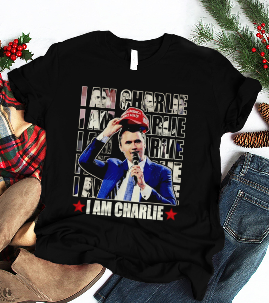 I Am Charlie With Make America Great Again Hat Repeated T-Shirt