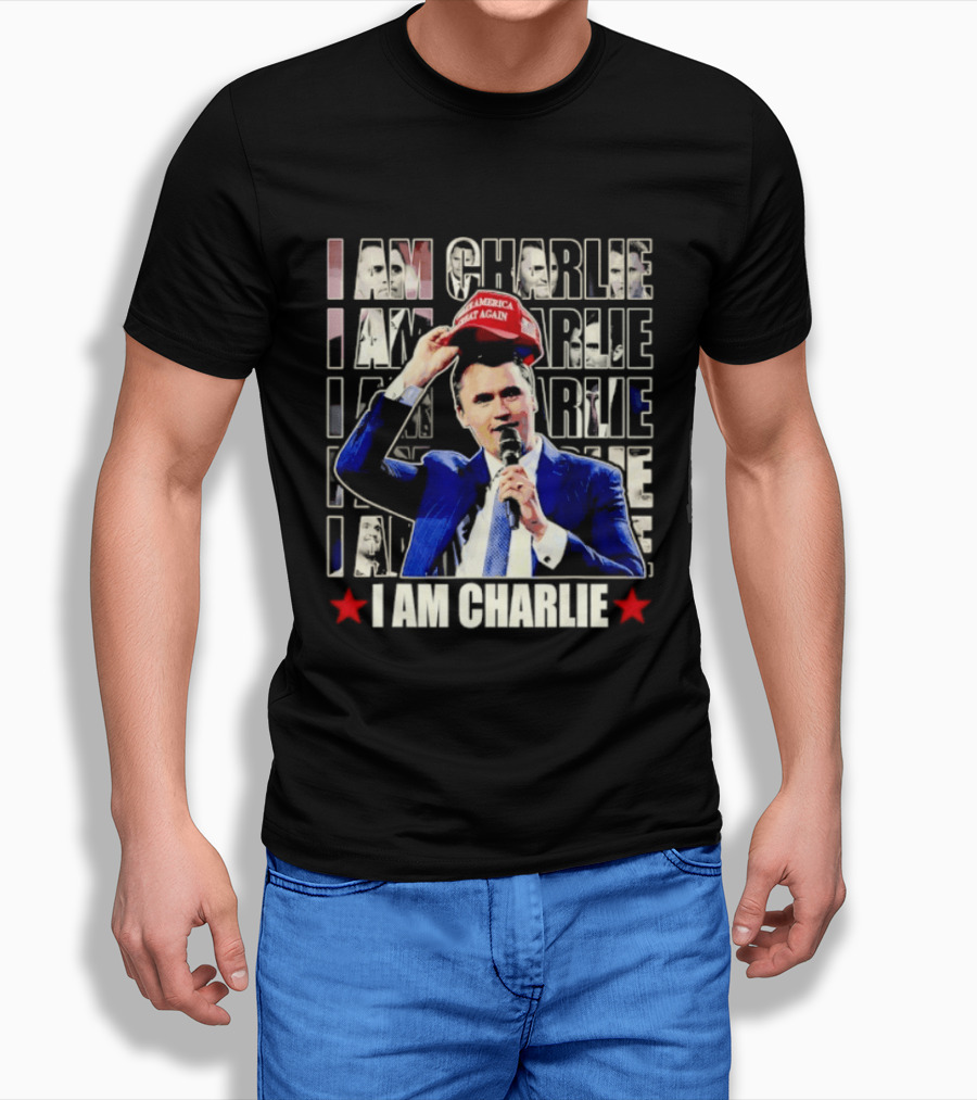 I Am Charlie With Make America Great Again Hat Repeated T-Shirt