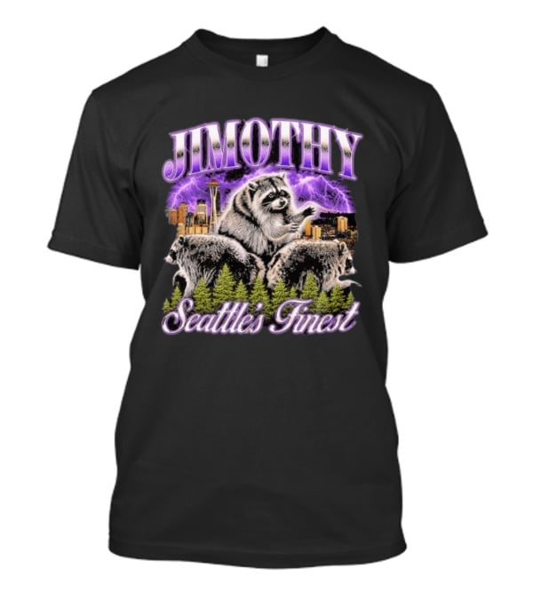 Jimothy Raccoon Seattle's Finest Purple Lightning Skyline And Forest T-Shirt