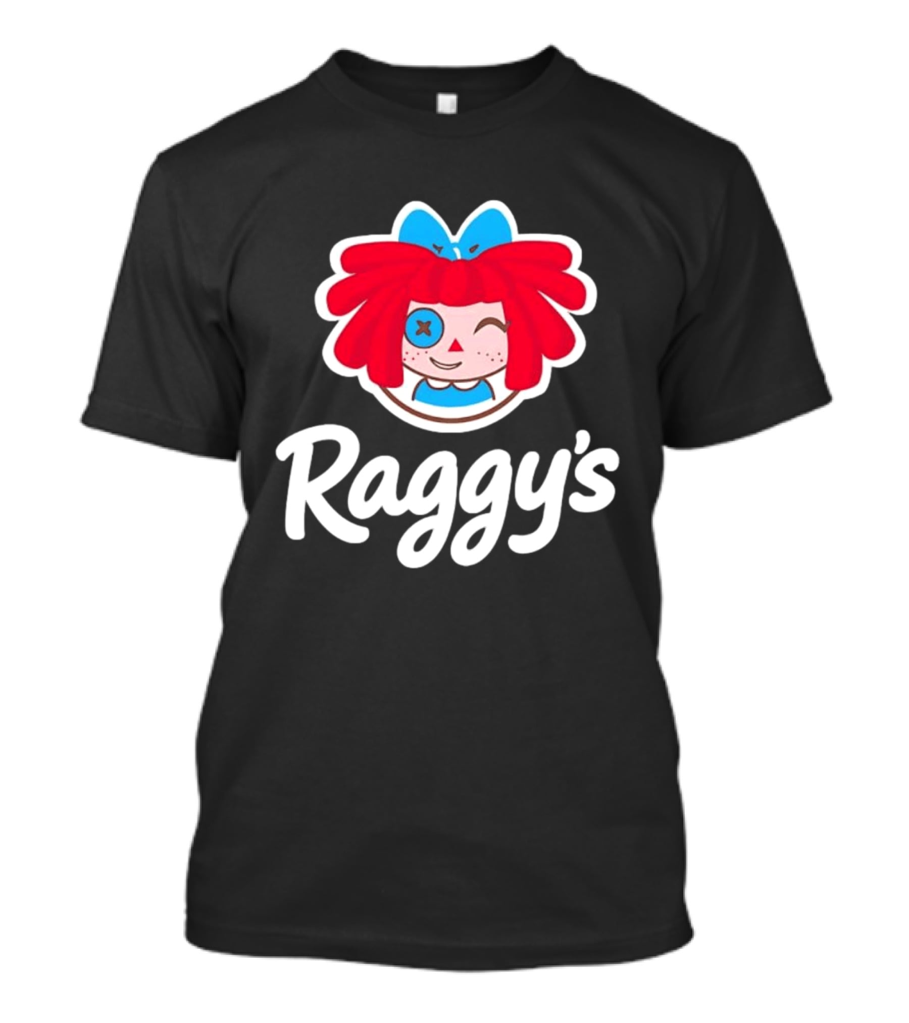 Raggy's Raggedy Ann Cartoon Character Red Hair Blue Bow T-Shirt