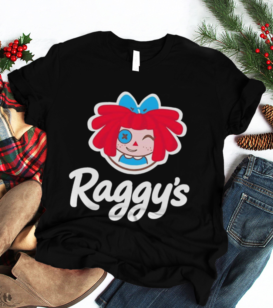 Raggy's Raggedy Ann Cartoon Character Red Hair Blue Bow T-Shirt