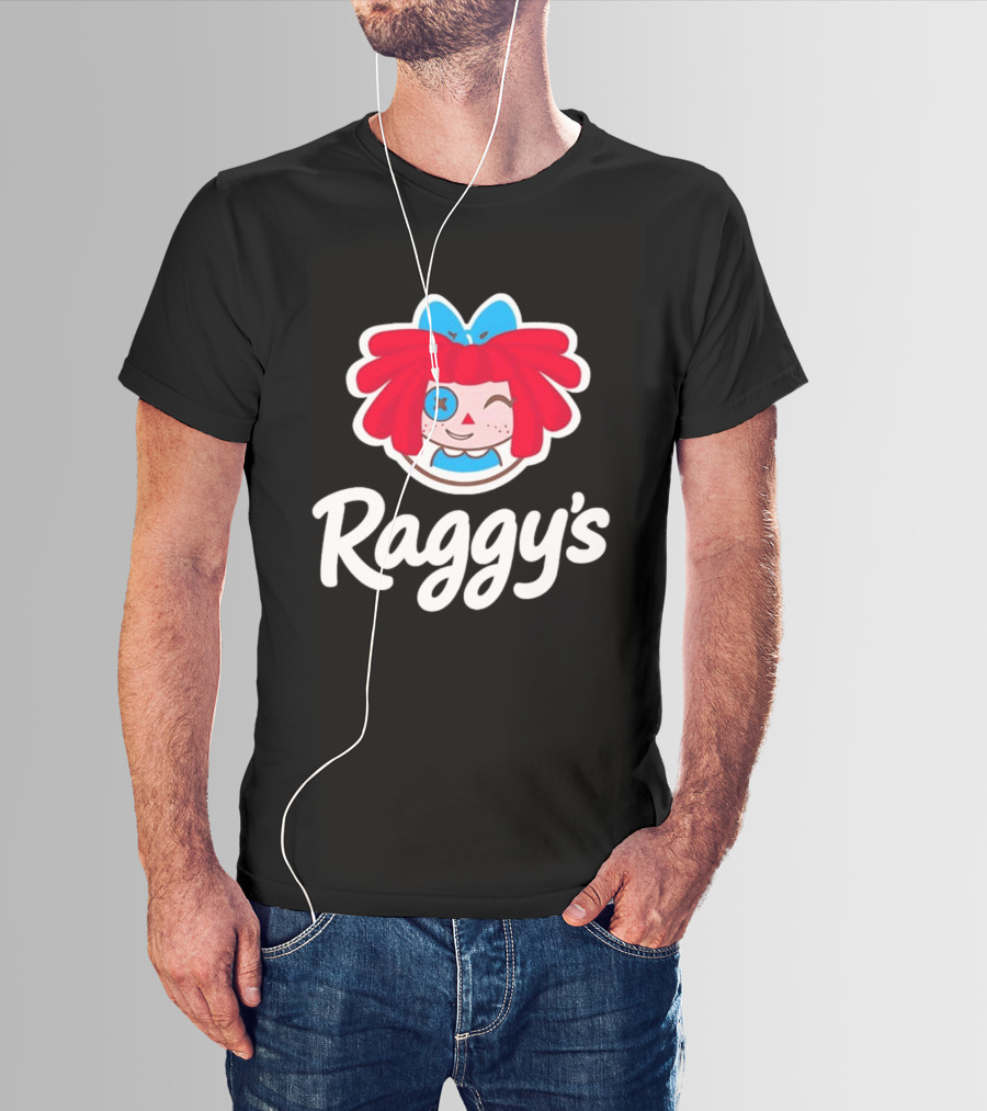 Raggy's Raggedy Ann Cartoon Character Red Hair Blue Bow T-Shirt