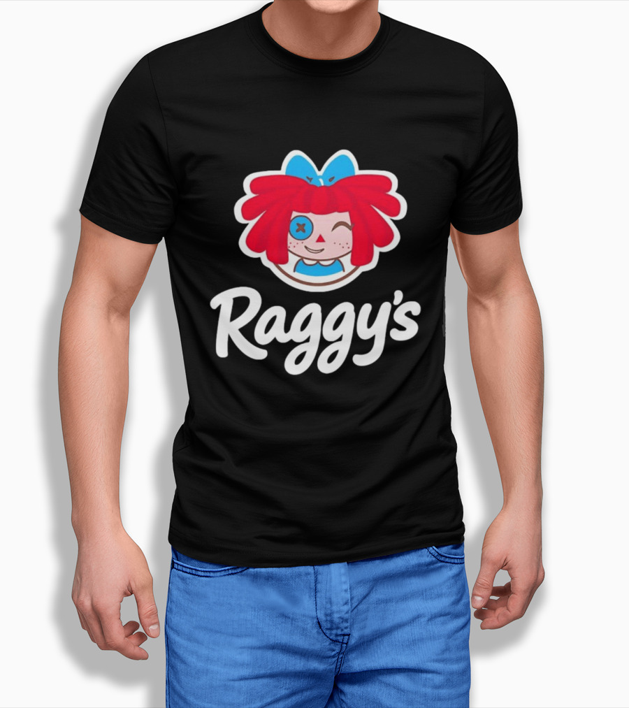 Raggy's Raggedy Ann Cartoon Character Red Hair Blue Bow T-Shirt