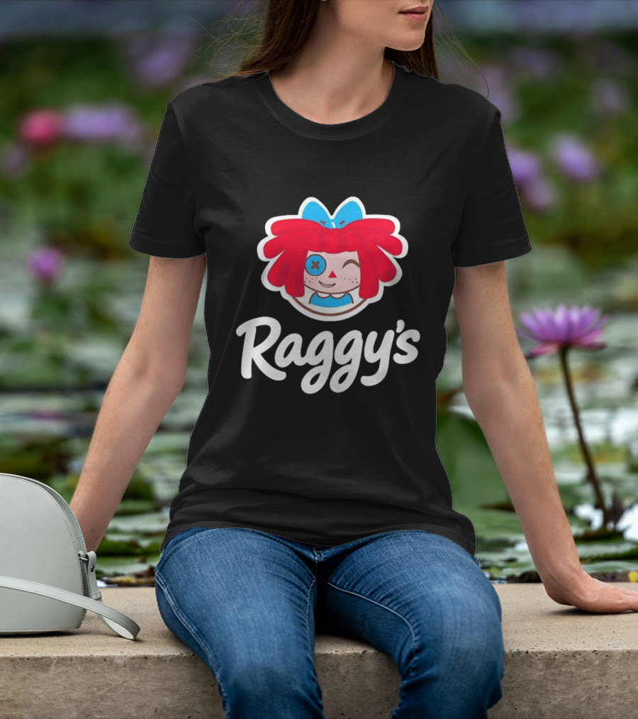 Raggy's Raggedy Ann Cartoon Character Red Hair Blue Bow T-Shirt