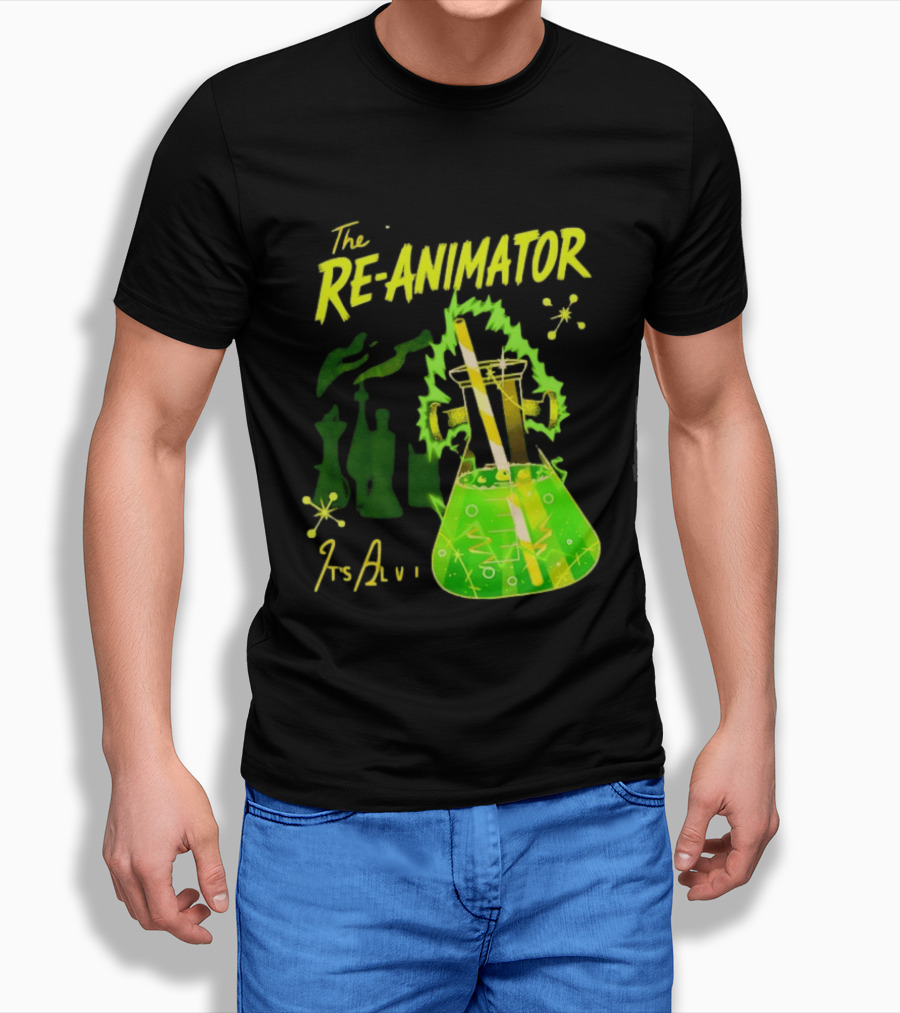 The Re Animator It's Alive Green Lab Flask Horror Film T-Shirt