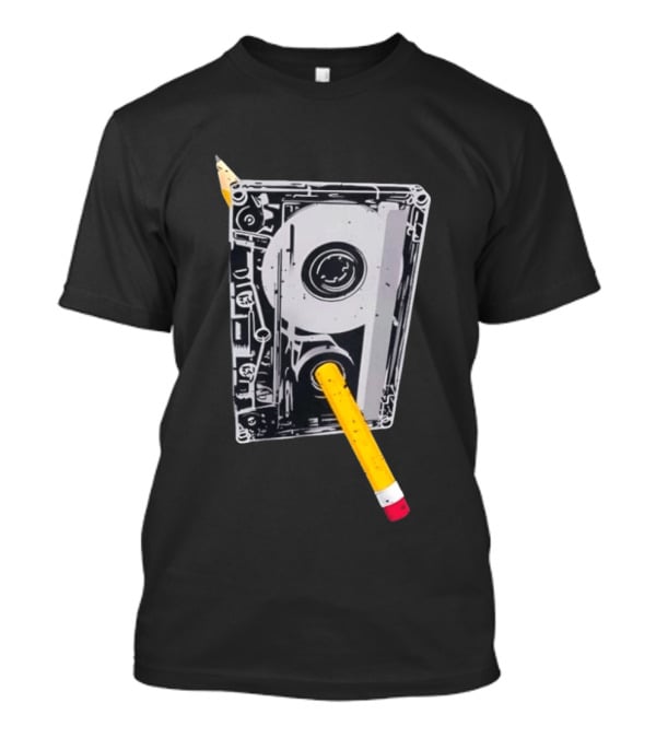 Rewind The Past Cassette Tape Pencil T-Shirt