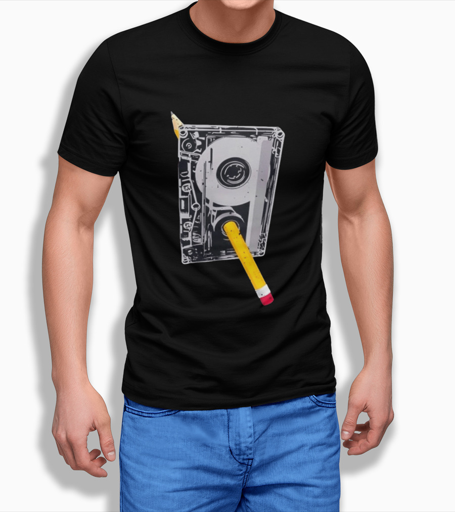 Rewind The Past Cassette Tape Pencil T-Shirt