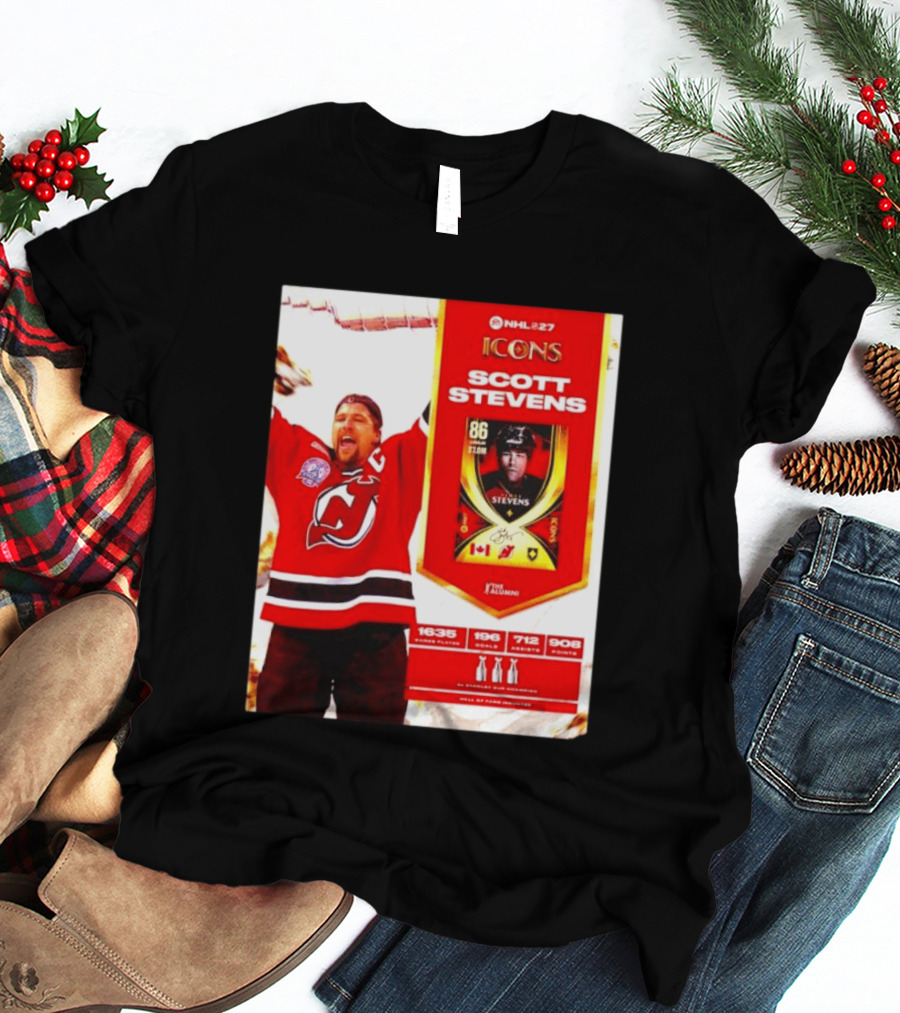 NHL 27 Icons Scott Stevens New Jersey Devils Hall Of Fame Legend T-Shirt