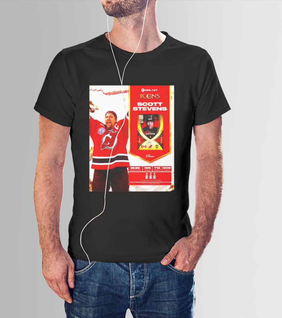 NHL 27 Icons Scott Stevens New Jersey Devils Hall Of Fame Legend T-Shirt