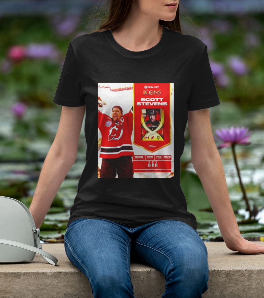 NHL 27 Icons Scott Stevens New Jersey Devils Hall Of Fame Legend T-Shirt