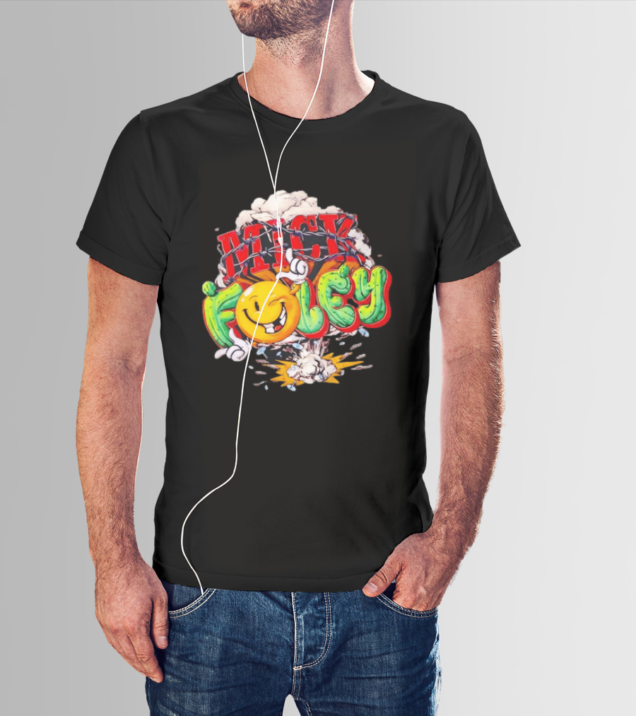 Mick Foley Cactus Smiley Face Barbed Wire Explosive Burst T-Shirt