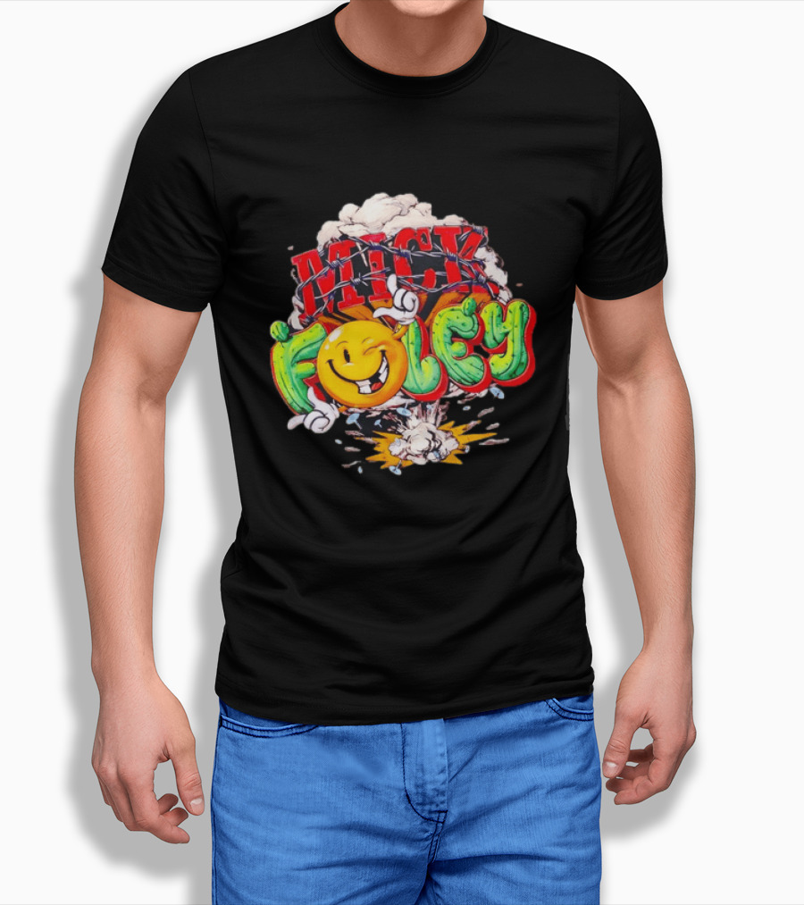 Mick Foley Cactus Smiley Face Barbed Wire Explosive Burst T-Shirt