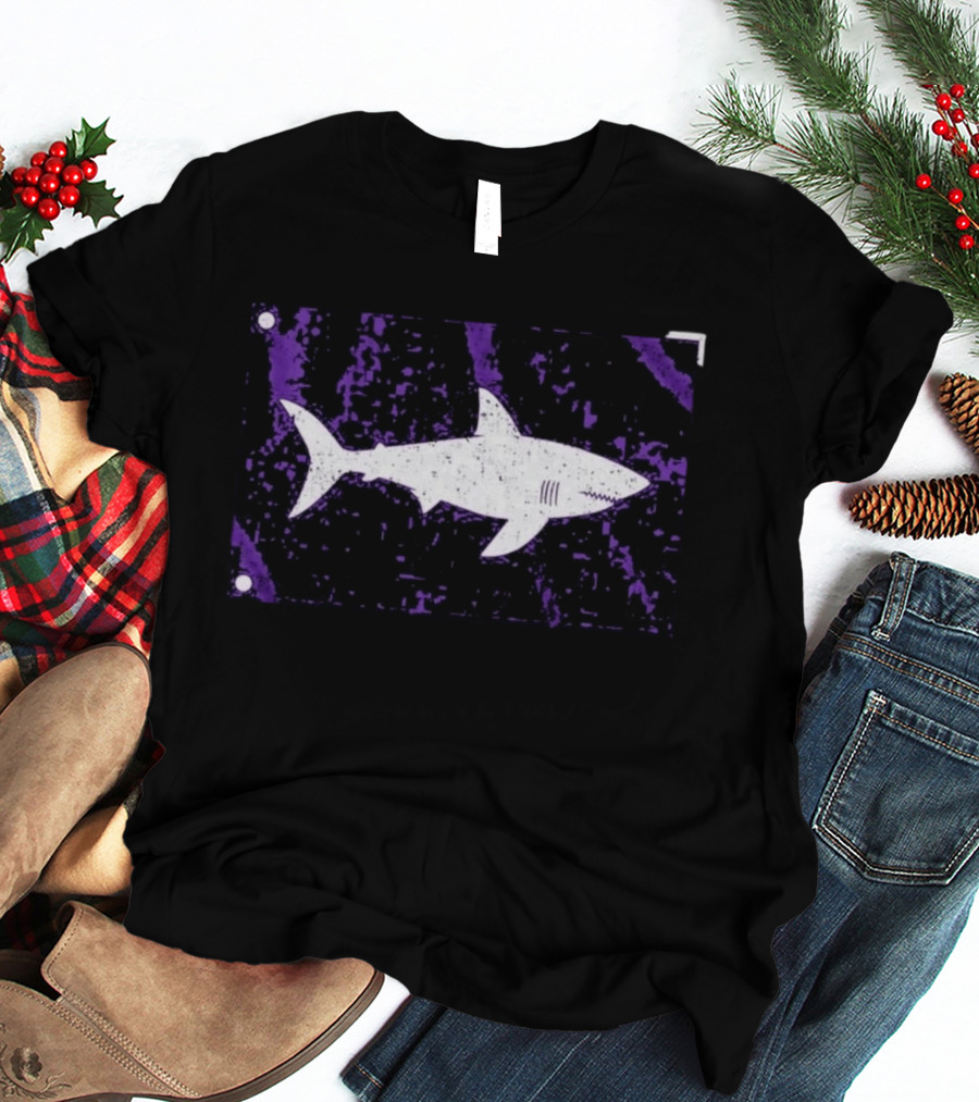 Shark Warning Flag Purple Distressed White T-Shirt