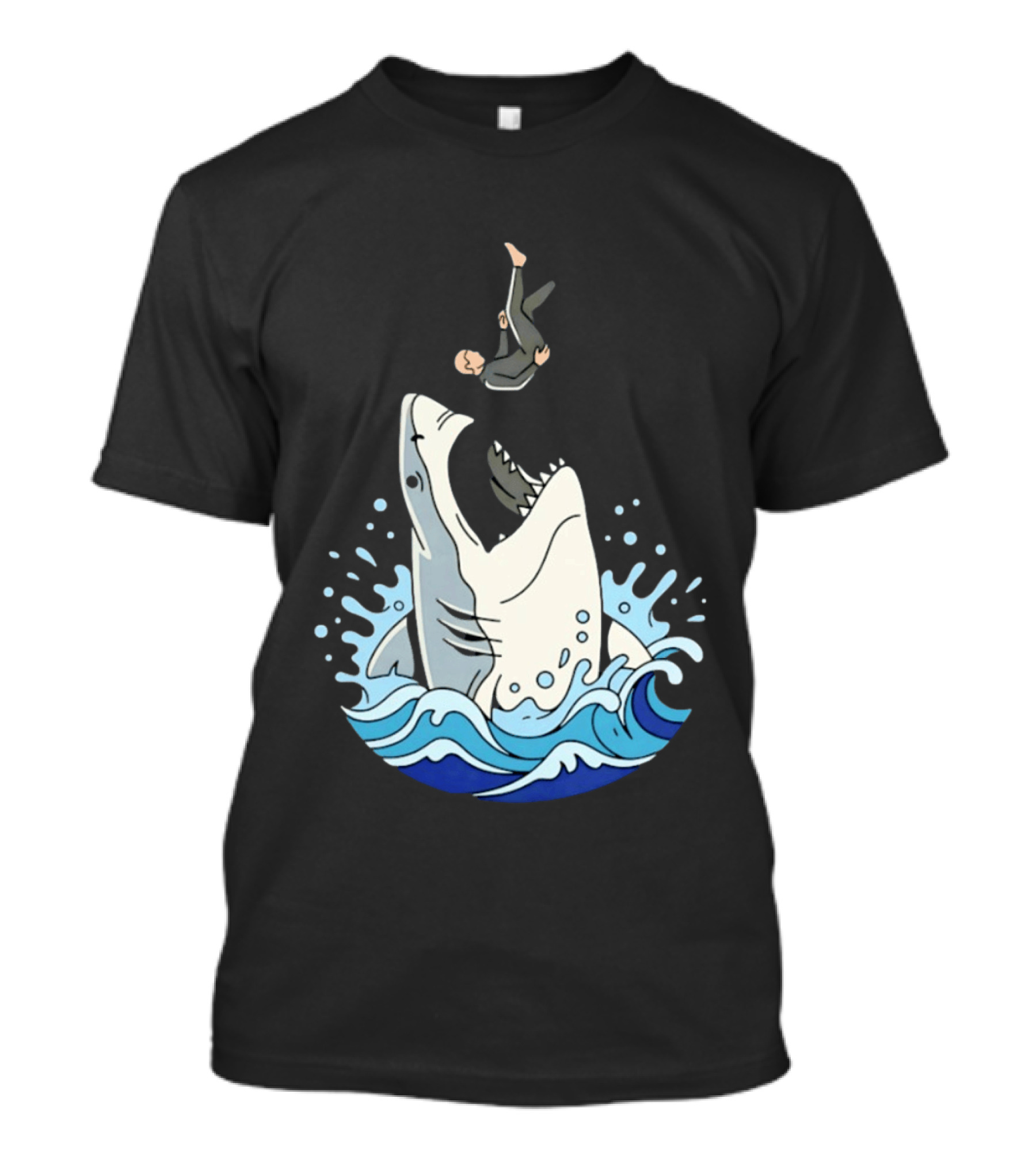 Great White Shark Surfer Falling Water Splash Scene T-Shirt
