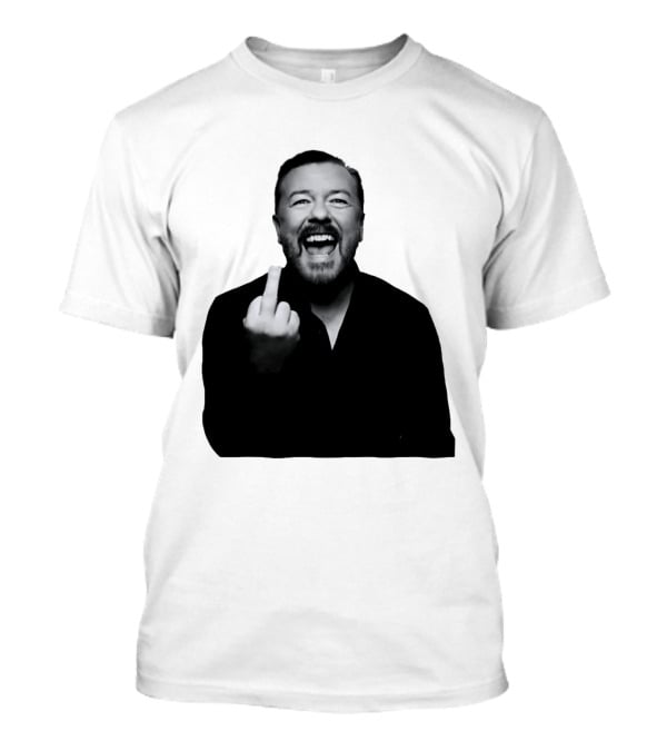 Anh Ricky Gervais Laughing Middle Finger Gesture T-Shirt